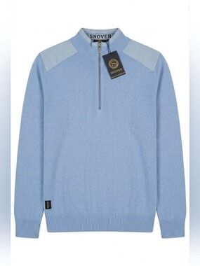 Wool and Cashmere Sweater Men's Quarter Zip Light Blue Size Small, Snover, NWT